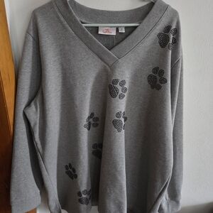 Gray Paw Print V-Neck Sweater
